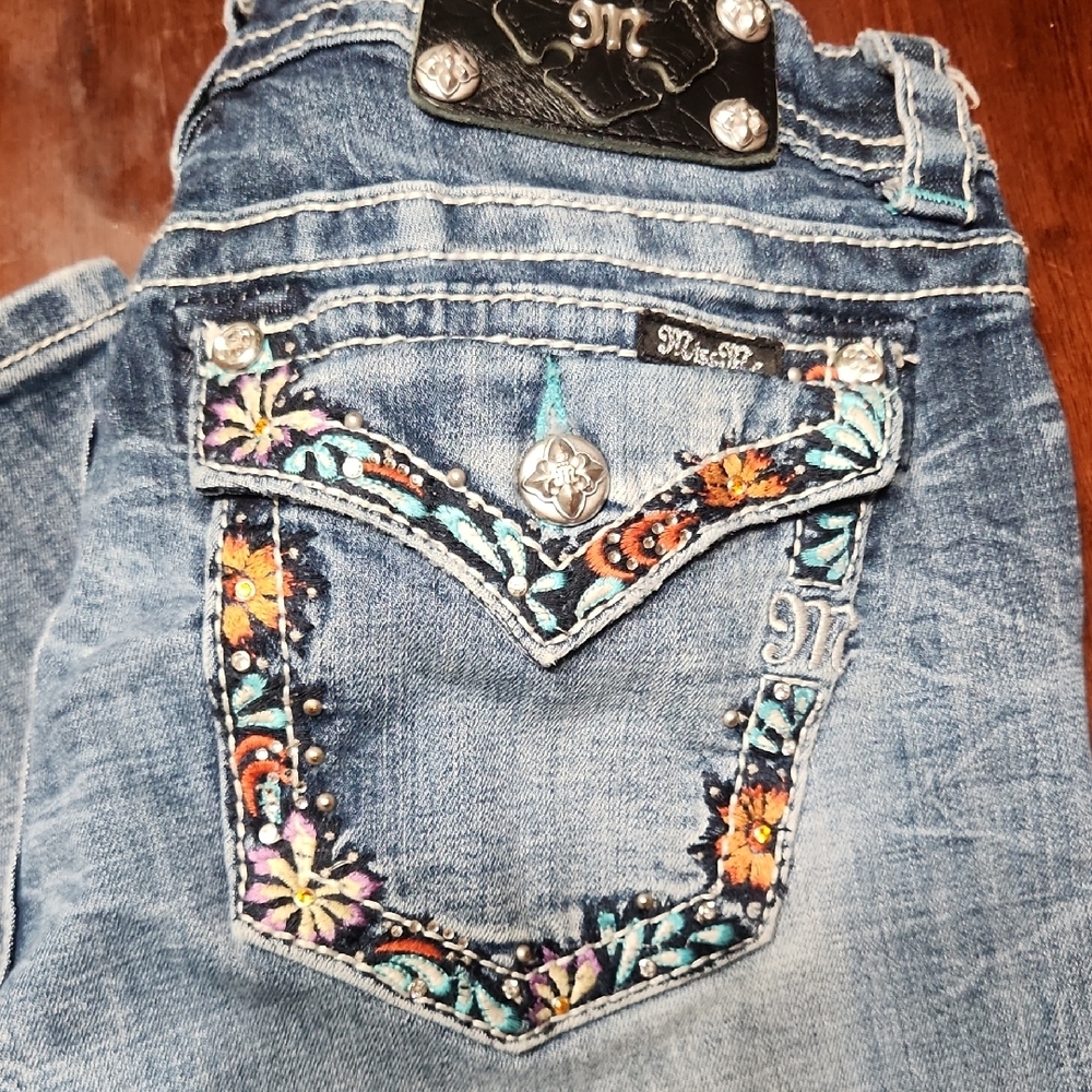 MISS ME Blue Jeans with Ornate Crystal Embellishments